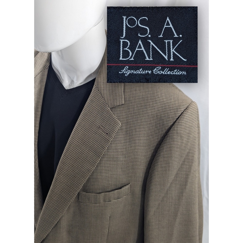 Jos. A. Bank Blazer Coat Sports Suit Jacket 100% Wool 46L 48" Chest‎ Houndstooth